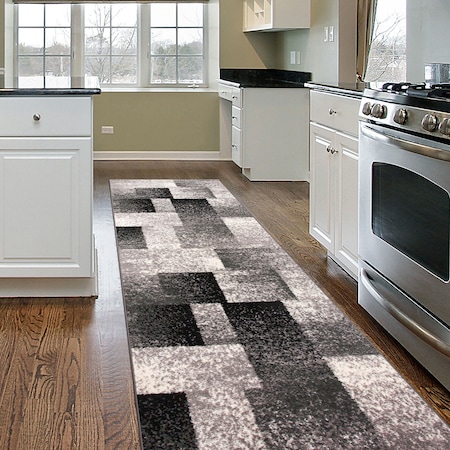 World Rug Gallery Modern Distressed Boxes 2' x 7' Gray 956GRAY2X7